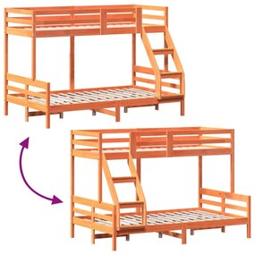 viaszbarna tömör fenyőfa emeletes ágy 80 x 200/120 x 200 cm