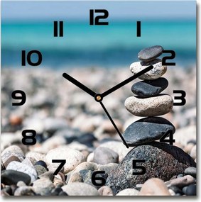 Négyzet alakú csendes üveg falióra Kövek halom 30x30