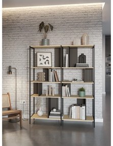 Fekete-natúr színű könyvespolc tölgyfa dekorral 144x175 cm Alabama – Marckeric