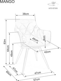 Mango forgatható bársony étkezőszék több színben