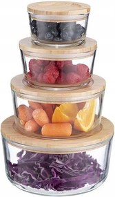 4 db Bambo fedeles üveg ételtároló doboz ebédhez, tál P-914