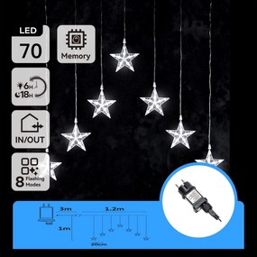 Aigostar - LED kültéri fénylánc 70xLED/230V 1,2x1m IP44 hideg fehér csillag alakú