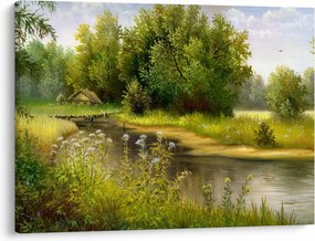 Kép - folyó az erdőnél, olajfestmény (70x50 cm)