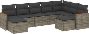 vidaXL 9 részes szürke polyrattan kerti ülőgarnitúra párnákkal