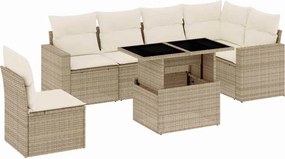 vidaXL 7 részes bézs polyrattan kerti ülőgarnitúra párnákkal