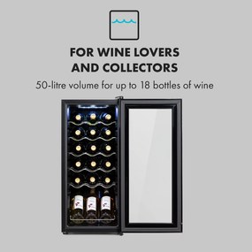Klarstein Shiraz 18 Uno, borhűtő, 50 liter, 18 palack, 5-18°C, érintőképernyős vezérlőpanel