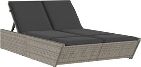 vidaXL szürke polyrattan dupla napozóágy párnával