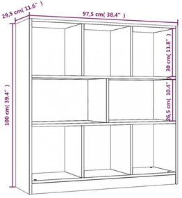 barna tölgy színű szerelt fa könyvszekrény 97,5 x 29,5 x 100 cm