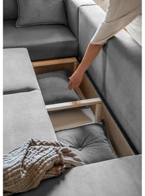 Szürke kordbársony kinyitható sarokkanapé (bal oldali-U alakú) Lazy Lukka – Miuform