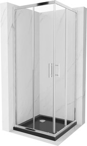 Mexen Rio, négyzet alakú zuhanykabin tolóajtóval 90 x 90 cm, 5mm átlátszó üveg, króm profil + fekete zuhanytálca, 860-090-090-01-00-4070