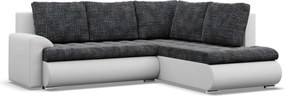 Tokio sarokkanapé, L alakú háttámlával, 2 ágyneműtartóval, fonott + műbőr, jobboldali, sötétszürke - fehér