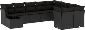 vidaXL 10 részes fekete polyrattan kerti ülőgarnitúra párnákkal