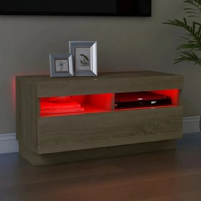 sonoma tölgy színű TV-szekrény LED-lámpákkal 80 x 35 x 40 cm