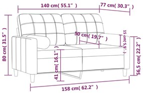2 személyes krémszínű szövet kanapé díszpárnákkal 140 cm