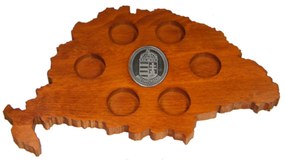Ital vagy pálinka kínáló, faragott Nagy-Magyarország (mahagóni színben), ón címerrel