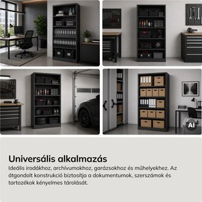 Fém irodai polc, csavarozott, zárt hátlap, fekete, 900x1950x600 mm: RUFUS