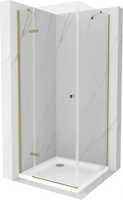 Mexen Roma zuhanykabin 90 x 90 cm, 6mm átlátszó üveg, arany profil + Vékony zuhanytálca, 854-090-090-50-00-4010