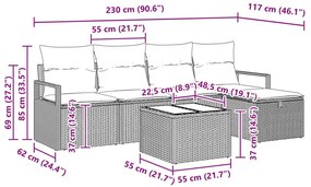 Kerti Kanapé Szett 6 pcs Barna és krémszínű 230 x 117 x 85 cm