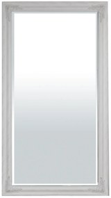 Élcsiszolt téglalap alapú fali tükör, fehér faragott keretben 132x72x3cm