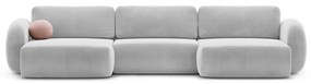 Világosszürke bársony kinyitható-tárolóhelyes (U alakú) sarokkanapé Tonale – Cosmopolitan Design