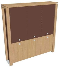 Verno+ S magas szekrény 200 x 46 x 210 cm, kombinált ajtó, világos tölgy / barna