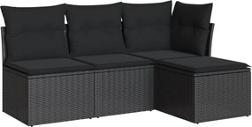 vidaXL 4 részes fekete polyrattan kerti ülőgarnitúra párnákkal
