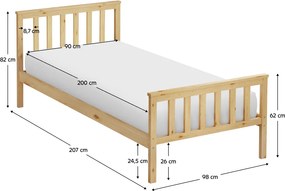 Ágy ágyráccsal, természetes, 90x200, ANATRA