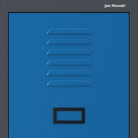 Pléh öltözőszekrény talpazaton, kétmodulos, polccal és köztes fallal KACPER, 800 x 1800 x 500 mm, antracit-kék