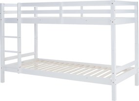 Emeletes ágy, 90x200, tömör fa, fehér, INEZA