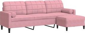 vidaXL 3 személyes rózsaszín bársonykanapé lábtartóval 210 cm