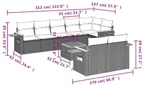 9-részes bézs polyrattan kerti ülőgarnitúra párnákkal