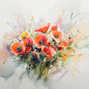 Vászonkép Canvas Természet Dekoráció Mezei Virágok Pipacs Csokor 80x80