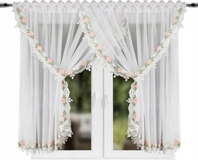 Függöny Kész 400 x 160 Gipsz Fátyol Hímzés Virágok Fehér