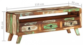 többszínű tömör újrahasznosított fa TV-szekrény 110x30x40 cm