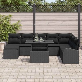 Kerti Kanapé Szett 9 pcs Fekete Mű rattan, porszórt acél