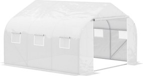 Outsunny Kültéri Alagútníház 445x300x205 cm 6 Ablakkal és 140 gsm PE Polietilén Borítással Növényekhez, Virágokhoz, Zöldségekhez White Teraszon | Aoso