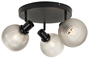 Design spotlámpa fekete füstüveggel 3-lámpás kerek - Chico