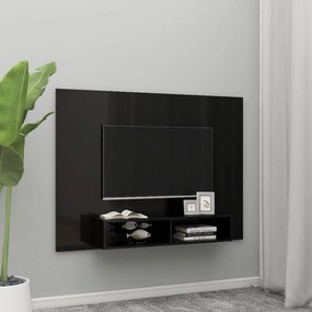 Magasfényű fekete fali forgácslap tv-szekrény 135x23,5x90 cm