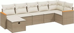 vidaXL 7 részes bézs polyrattan kerti ülőgarnitúra párnákkal