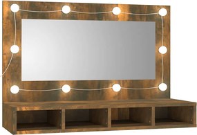 vidaXL füstös tölgy színű tükrös szekrény LED-ekkel 90 x 31,5 x 62 cm