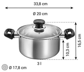 Indukciós tűzhelyhez alkalmas rozsdamentes acél edény fedővel 3 l Brava – Tescoma