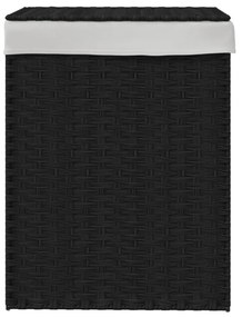 fekete polyrattan szennyeskosár fedéllel 46x33x60 cm