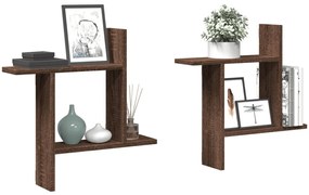 2 db barna tölgyszínű szerelt fa fali polc 50 x 12 x 50 cm