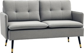 HOMCOM 2-személyes Kanapé Kárpitozott Vászonnal, Párnákkal, Kartámaszokkal és Acél Lábakkal, 240kg Terhelhetőség, 139x68x80 cm, Szürke | Aosom