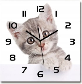 Nagy négyzet alakú üveg falióra Szürke macska 60x60 cm