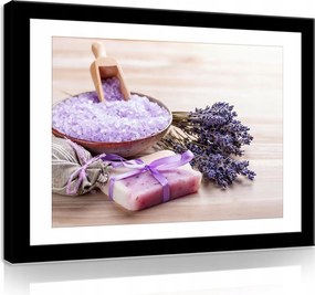 Vászonkép falikép lila bézs levendula és szappan 100 x 75
