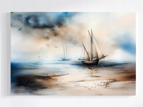 Poszter Tájkép Víz Tenger Csónakok Vitorlás Sirályok Köd 60x40