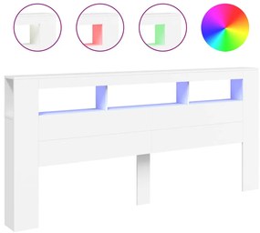 fehér szerelt fa LED-es fejtámla 220x18,5x103,5 cm
