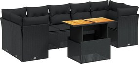 vidaXL 8 részes fekete polyrattan kerti ülőgarnitúra párnákkal