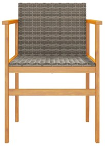 2 db szürke polyrattan és tömör fa kerti szék